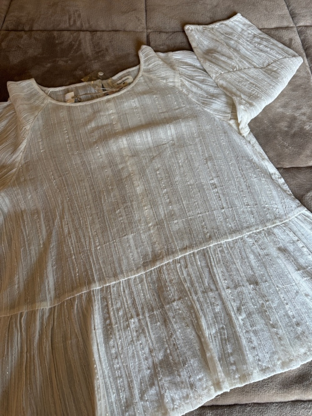 World Market Cream Textured Stripe Gauze Top